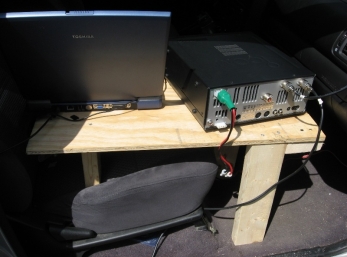 Rear view of operating table.  Later modified so that table and equipment are secured to seat frame.